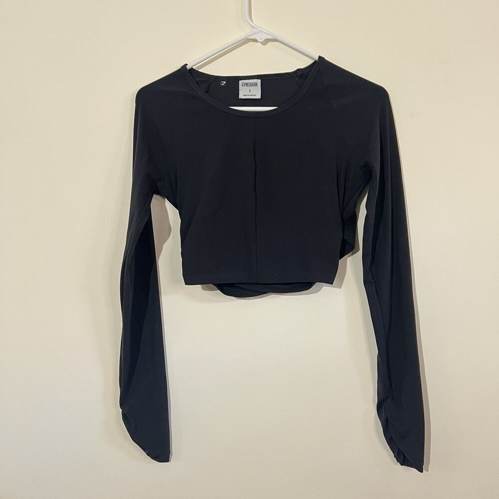Gymshark Whitney Simmons Black Long Sleeve Open Back Crop Top Size S